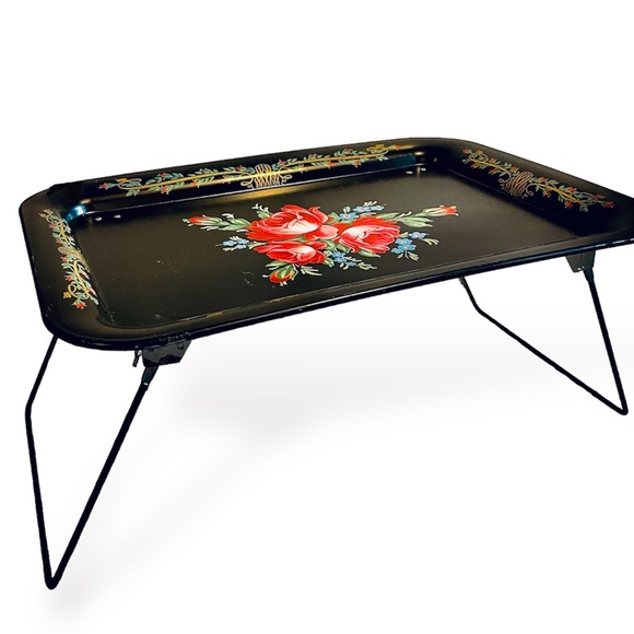 Vintage Kitchen Vintage 95s Rose Tv Tray Folding Legs Roses